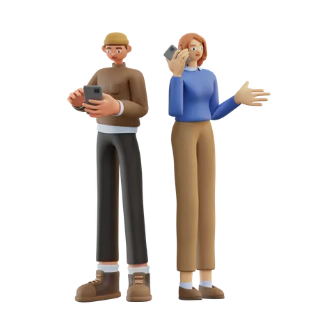 Male and female employee chatting on phone  3D Illustration