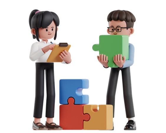 Male And Female Entrepreneurs Planning Start Up Business Steps  3D Icon