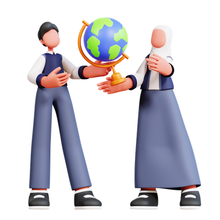 Male And Female Holding Globe  3D Icon