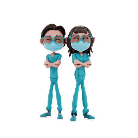 Male and female Nurse standing together 3D Illustration