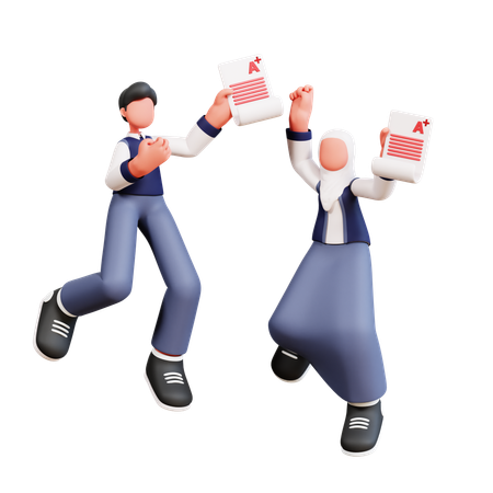 Male And Female Student Getting Exam Result  3D Icon