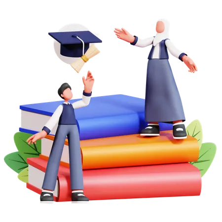 Male And Female Student Getting Graduation Degree  3D Illustration