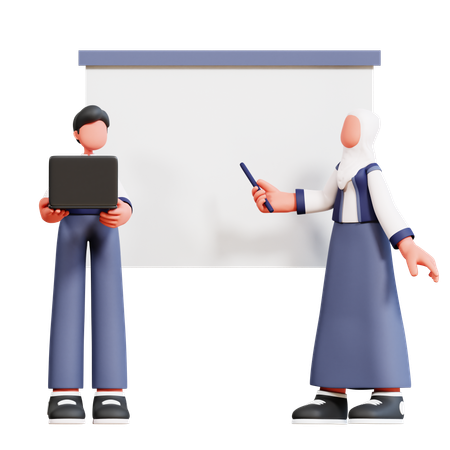 Male And Female Student Giving School Presentation  3D Icon