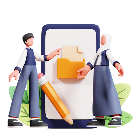 Male And Female Student Having School Folder  3D Icon