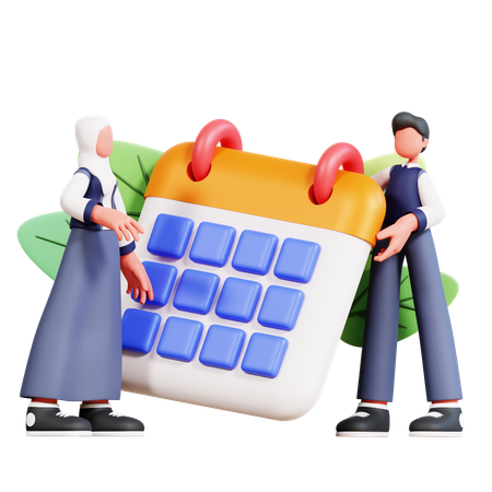 Male And Female Student Standing With Academic Calendar  3D Illustration