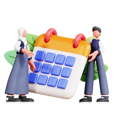 Male And Female Student Standing With Academic Calendar  3D Illustration