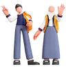 Male And Female Student Standing With School Bag While Waving Hand