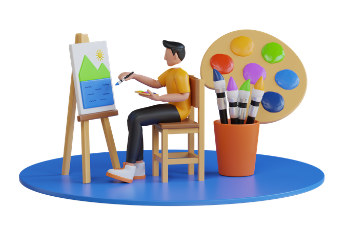 Male artist drawing with pencil  3D Icon