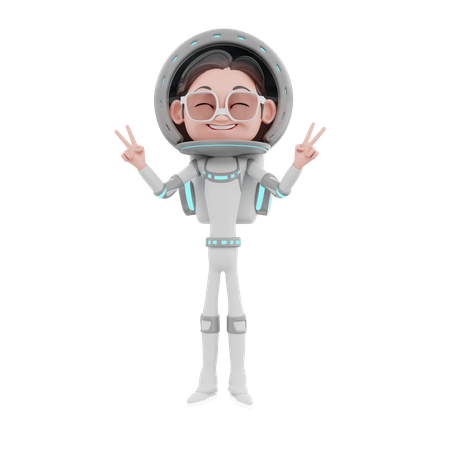 Male Astronaut showing victory sign 3D Illustration