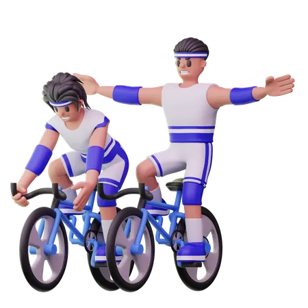 Male Athletes Cycling In Cycle Road Race  3D Illustration