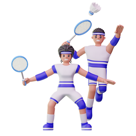 Male Athletes Playing Badminton  3D Illustration