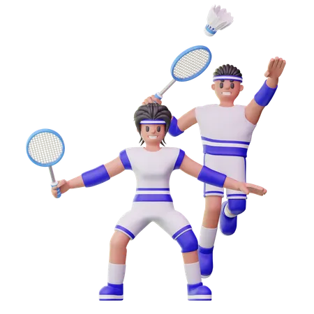 Male Athletes Playing Badminton  3D Illustration