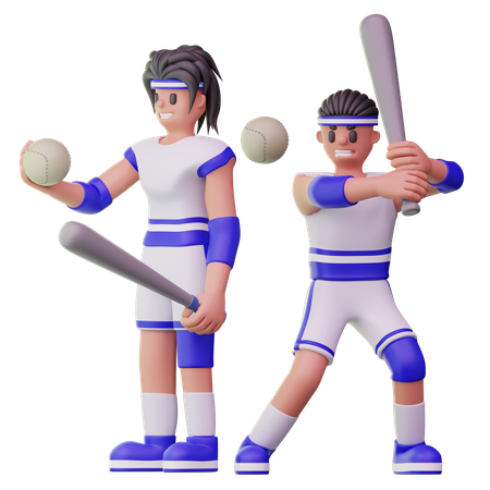 Male Athletes Playing Baseball  3D Illustration