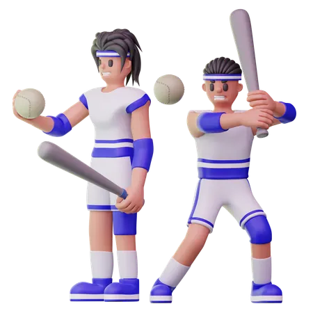 Male Athletes Playing Baseball  3D Illustration