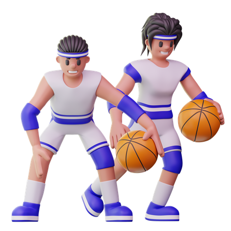 Male Athletes Playing Basketball  3D Illustration