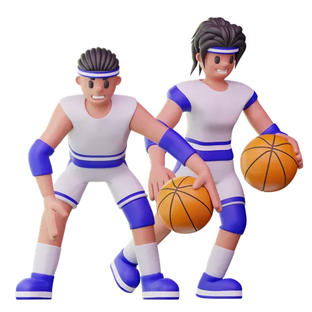 Male Athletes Playing Basketball  3D Illustration