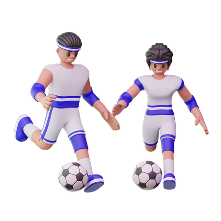 축구를 하는 남자 선수들  3D Illustration