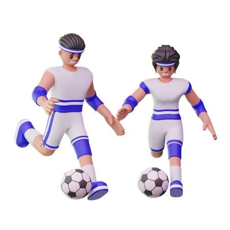 축구를 하는 남자 선수들  3D Illustration
