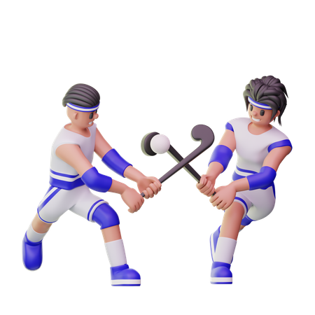 Male Athletes Playing Hockey  3D Illustration