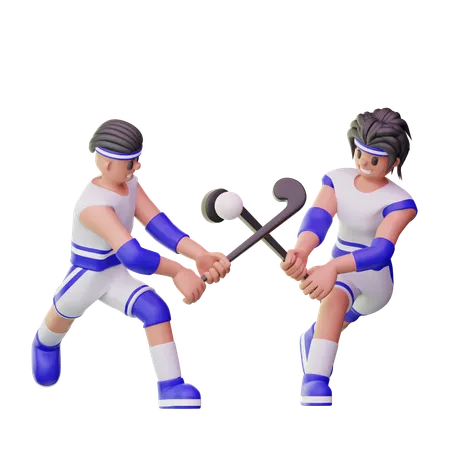 Male Athletes Playing Hockey  3D Illustration