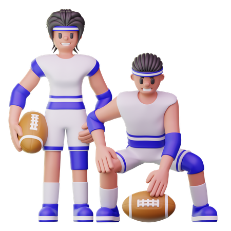 Male Athletes Playing Rugby Ball  3D Illustration
