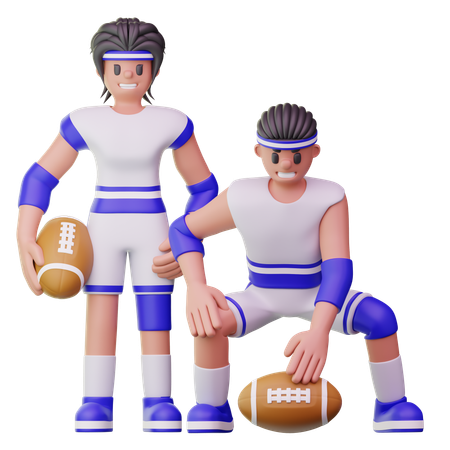 Male Athletes Playing Rugby Ball  3D Illustration