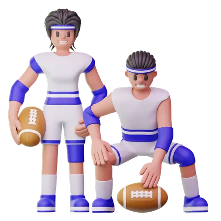 Male Athletes Playing Rugby Ball  3D Illustration