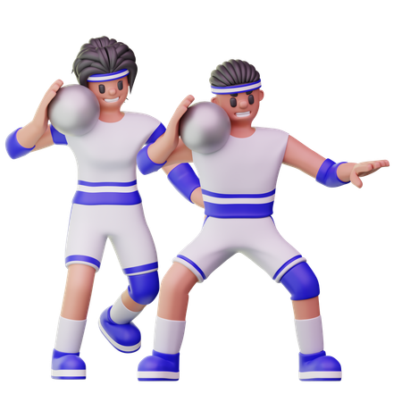 Male Athletes Playing Shot Put  3D Illustration