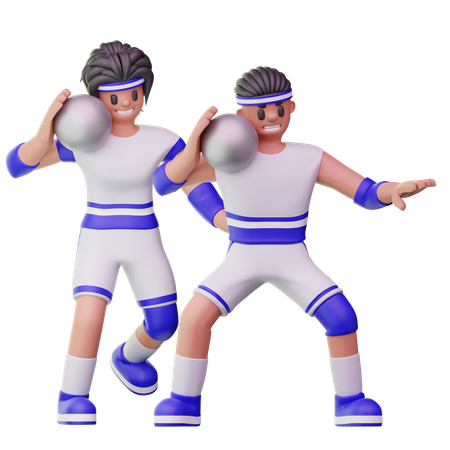 Male Athletes Playing Shot Put  3D Illustration