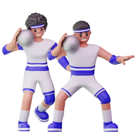 Male Athletes Playing Shot Put  3D Illustration