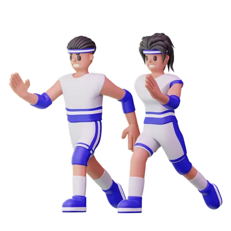 Male Athletes Running In Marathon Race  3D Illustration