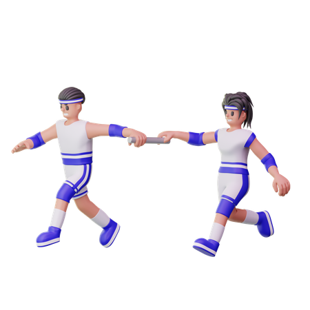 Male Athletes Running In Relay Race  3D Illustration