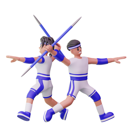 Male Athletes Throwing Javelin  3D Illustration