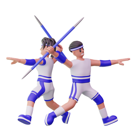 Male Athletes Throwing Javelin  3D Illustration