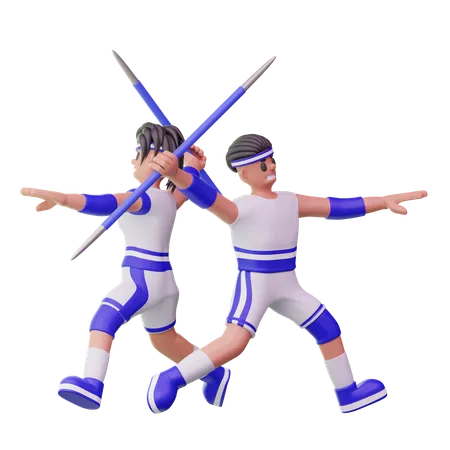 Male Athletes Throwing Javelin  3D Illustration