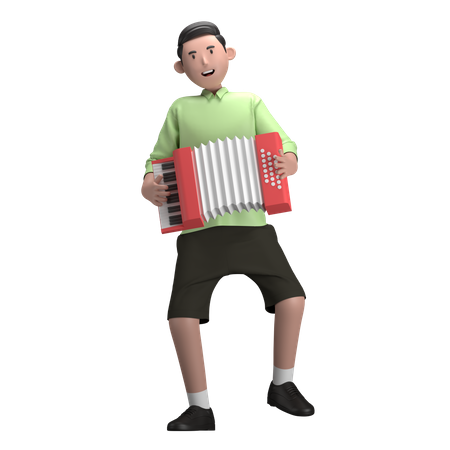 Mâle avec accordéon  3D Illustration