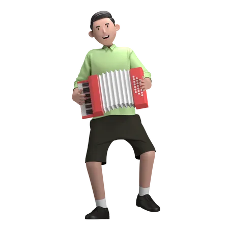 Mâle avec accordéon  3D Illustration