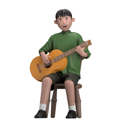 Homme avec guitare acoustique  3D Illustration