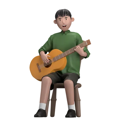 Homme avec guitare acoustique  3D Illustration