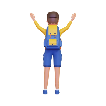 3 D Back View Of A Male Backpacker 3D Illustration