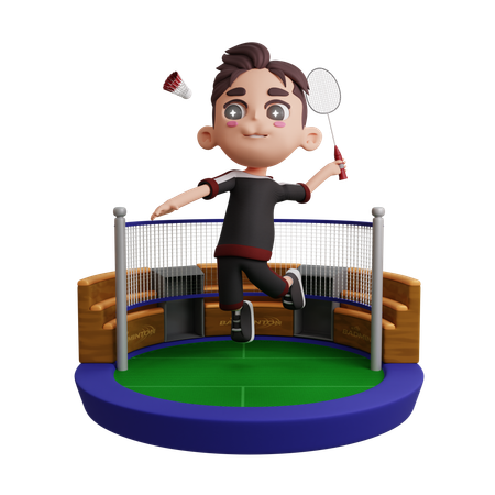 Male Badminton Player Playing Badminton  3D Illustration