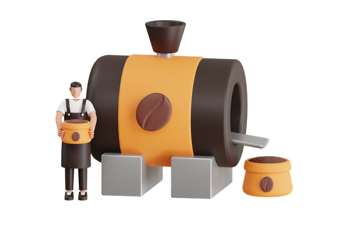 Male Barista Holding Sack Of Coffee  3D Illustration