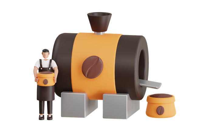 Male Barista Holding Sack Of Coffee  3D Illustration