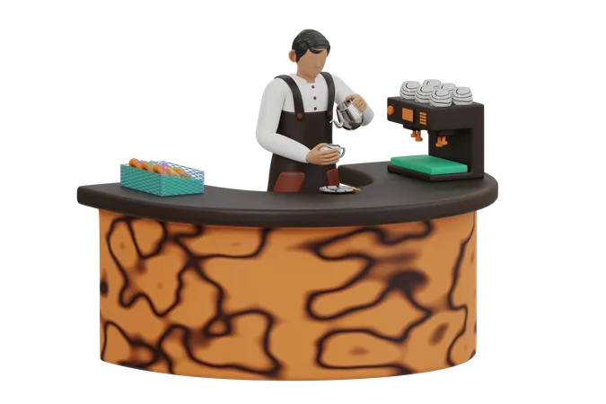 Male barista making coffee  3D Illustration