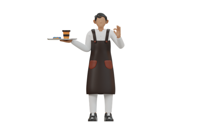 Male barista presenting new coffee flavour  3D Illustration