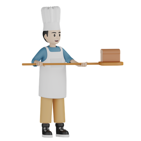 Boulanger mâle, cuisson du pain  3D Illustration