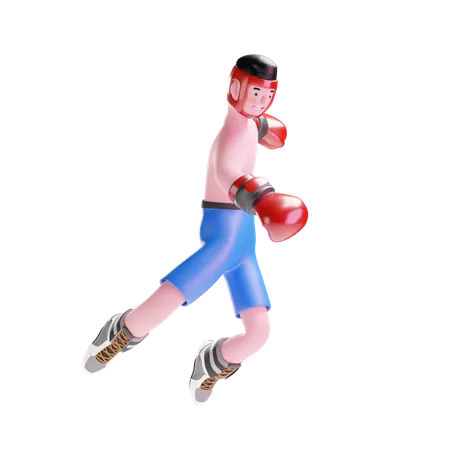 Male Boxer jumping in air  3D Illustration