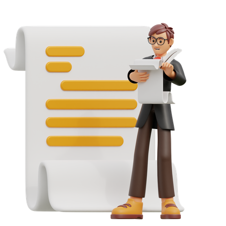 Male bring paper and write  3D Illustration