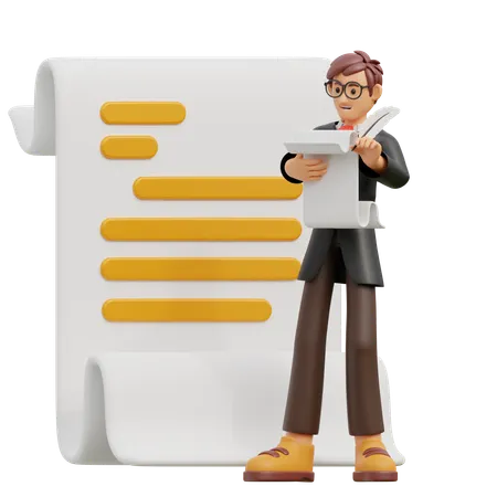 Male bring paper and write  3D Illustration