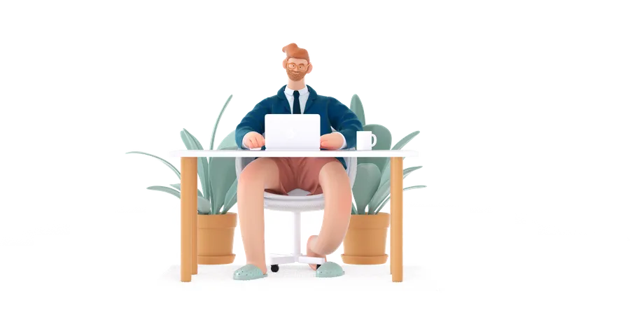 Male Businessman working on laptop  3D Illustration